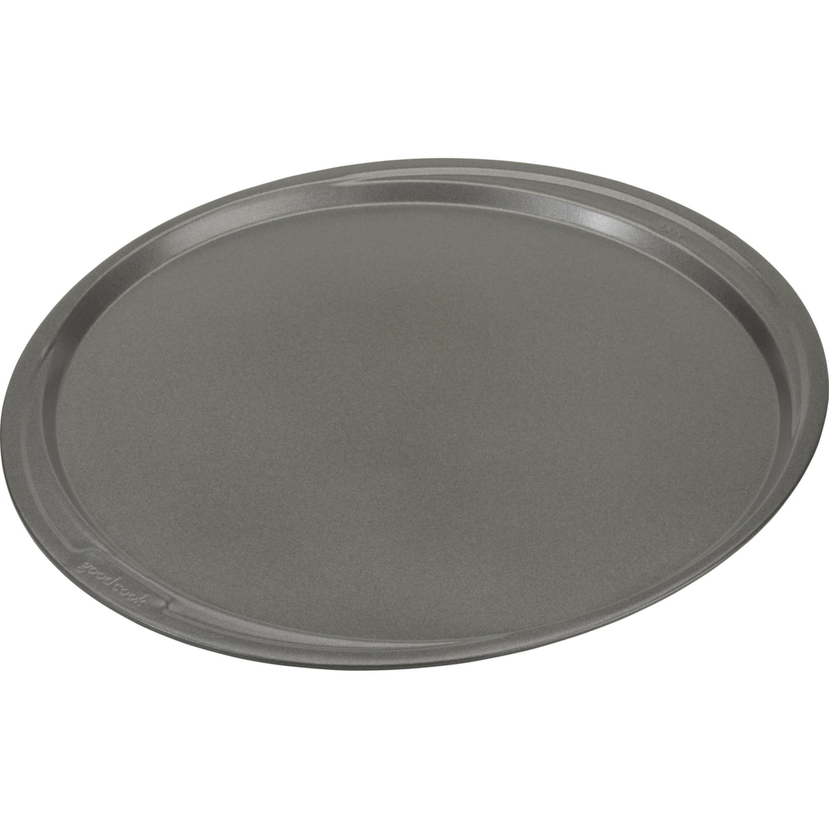GoodCook pizza pan with a wide rim for easy grip and safe handling.