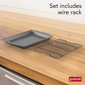GoodCook raised-wire rack elevates food for crisp textures and drained juices.