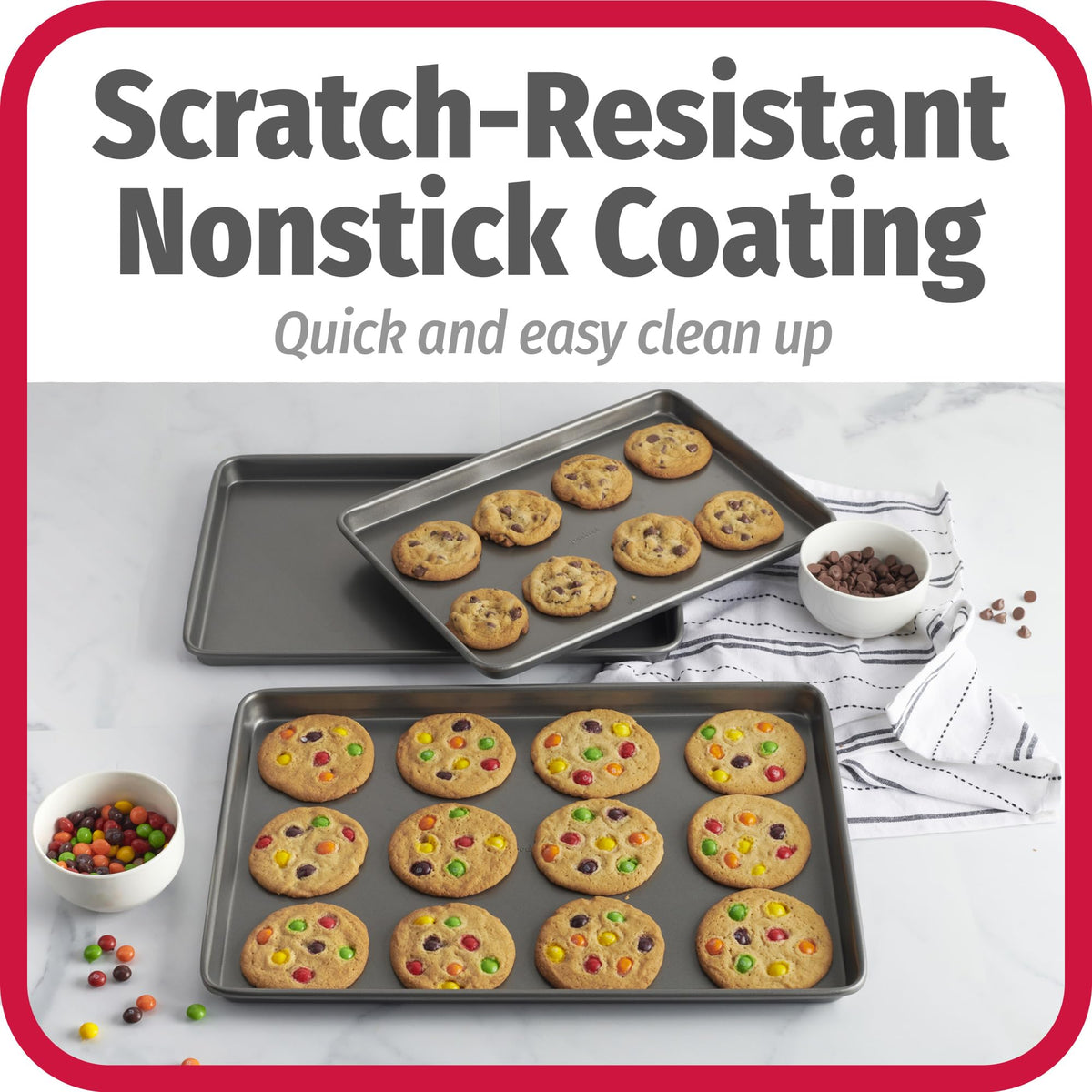 GoodCook scratch-resistant nonstick coating enables easy release and quick cleanup.