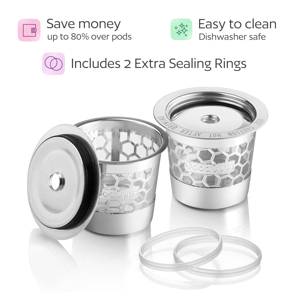 GoodCups 304 stainless steel surface shows food-grade, BPA-free construction for safe use.