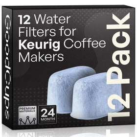 GoodCups Keurig filter replacement packaging shows a 12-pack box for easy restocking.