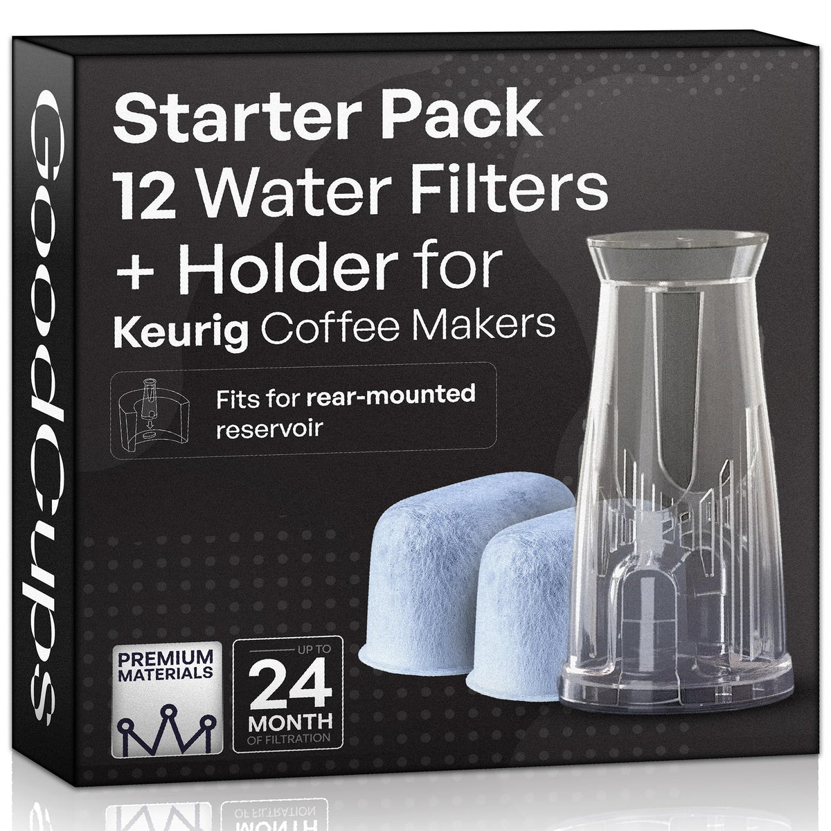 GoodCups water filter holder front view highlights easy swap for cleaner coffee