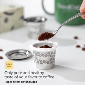 GoodCups wide fill basket and tight lid enable effortless daily use.