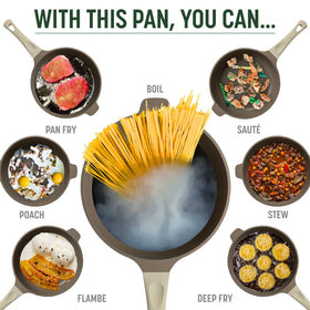 Goodful All-in-One Pan showcases an ergonomic soft-touch handle for comfortable cooking.