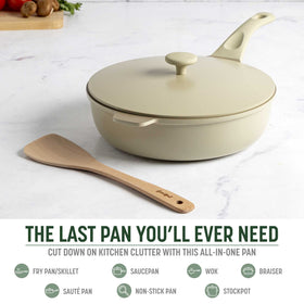 Goodful All-in-One Pan demonstrates multi-function design for versatile sautéing and simmering.
