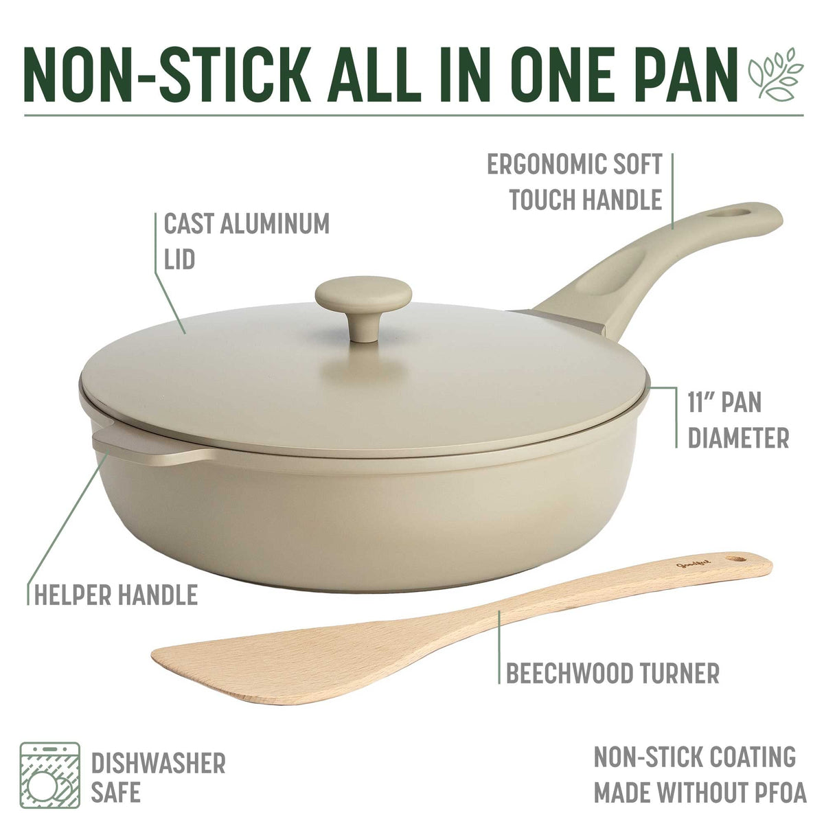 Goodful All-in-One Pan nonstick surface helps food release with less oil.