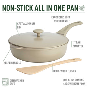 Goodful All-in-One Pan nonstick surface helps food release with less oil.