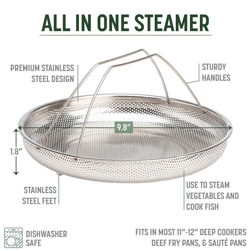 Goodful All-In-One pan nests with the steamer for compact storage