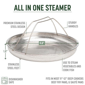 Goodful All-In-One pan nests with the steamer for compact storage