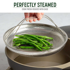 Premium stainless steel Goodful steamer with two handles for easy removal