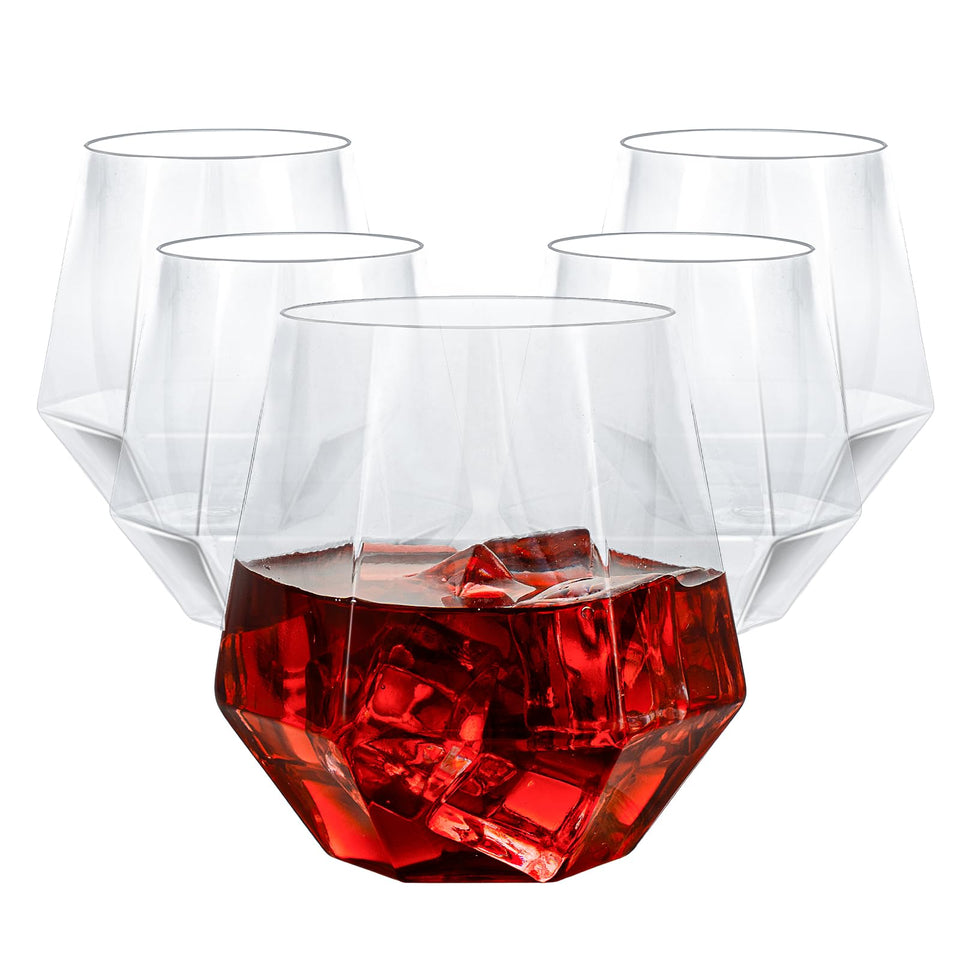 Goodluck diamond stemless wine glasses 12oz clear pack shot for parties