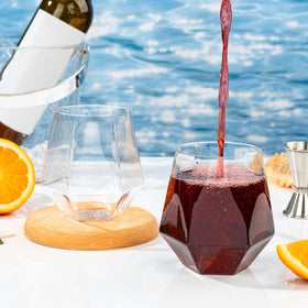 Goodluck plastic wine glasses at birthday party setting