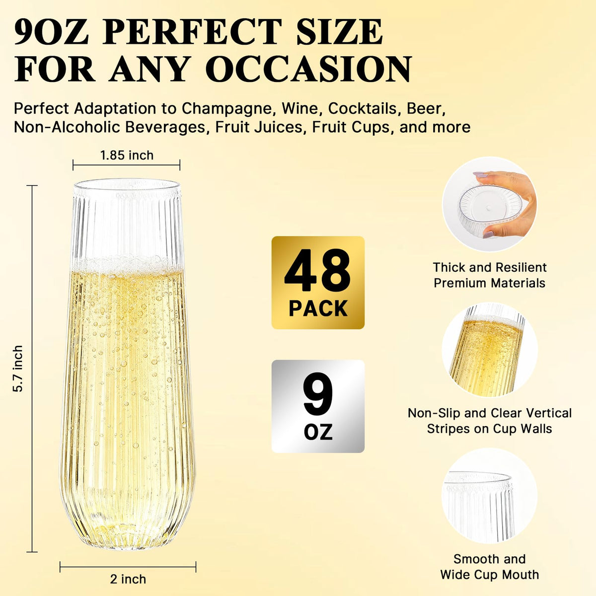 Goodluck stemless ribbed champagne flutes provide slip-resistant grip.