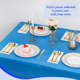 Goodluck blue table cover suits weddings, parties, and celebrations.