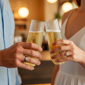 Goodluck wedding party flutes ensure stable toasts on tables.