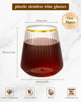 Goodluck wedding party plastic wine glass with clear ribbing for stylish service.