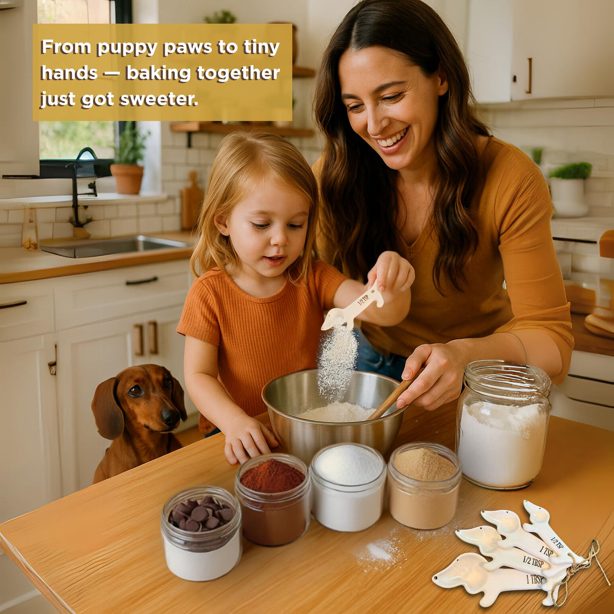 Goodscious dachshund measuring spoons half-tablespoon fits compact kitchen storage.