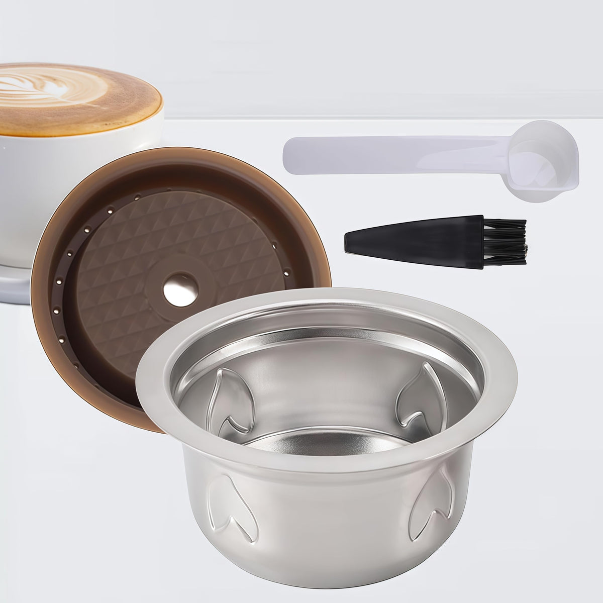 Goodstumbler refillable capsule for Vertuo compatibility on white background, reducing waste.