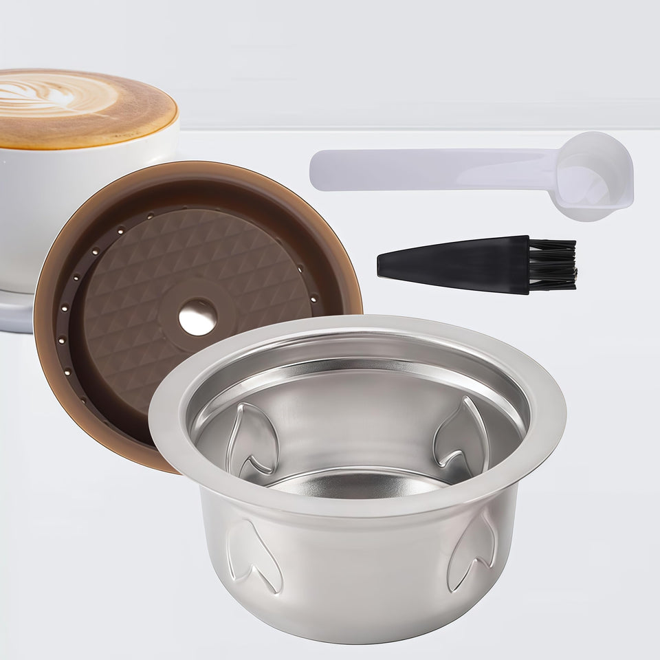 Goodstumbler refillable capsule for Vertuo compatibility on white background, reducing waste.