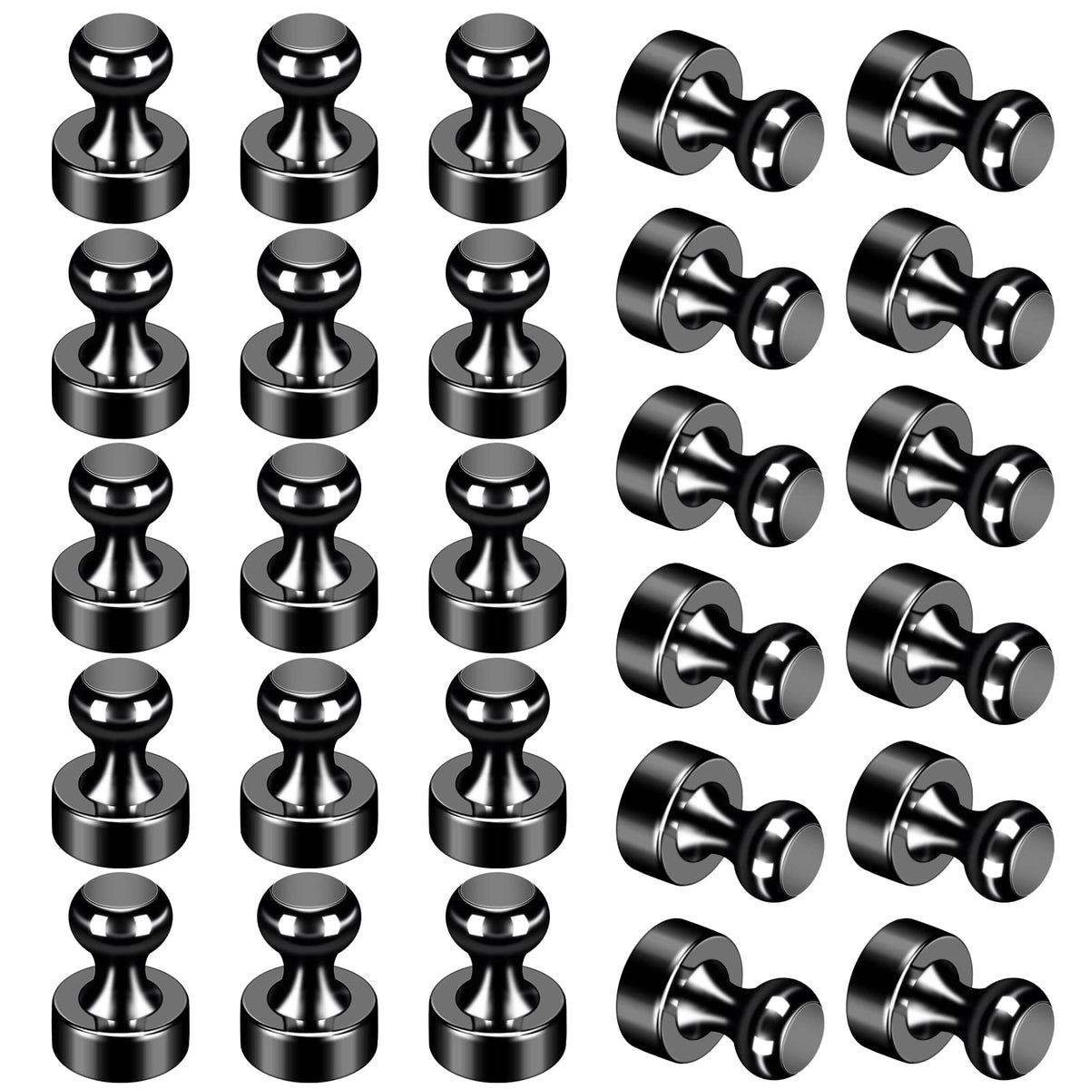 Goozada 24-pack black fridge magnets shown with papers to demonstrate strong hold