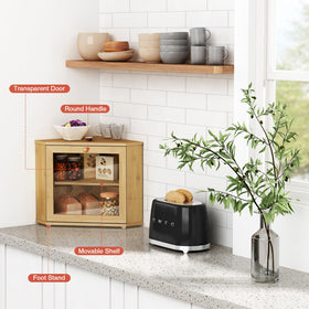 Goozii Bamboo Bread Storage Counter Organizer demonstrates versatile use for bread, fruit, and snacks