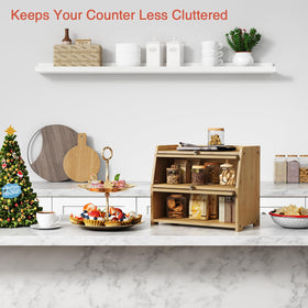Goozii bread box double-layer interior offers extra storage for baked goods