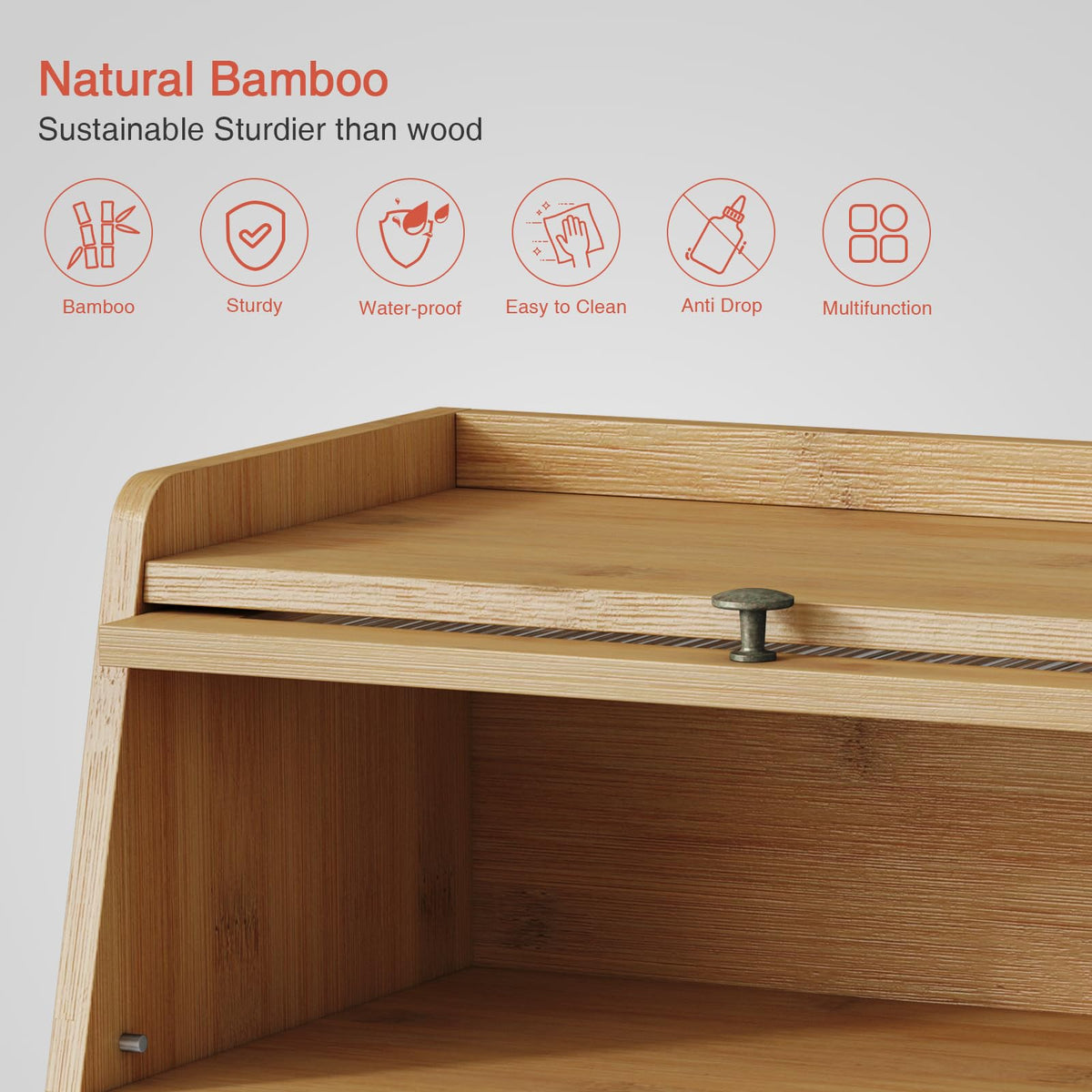 Goozii bread box on kitchen counter adds rustic decor and function