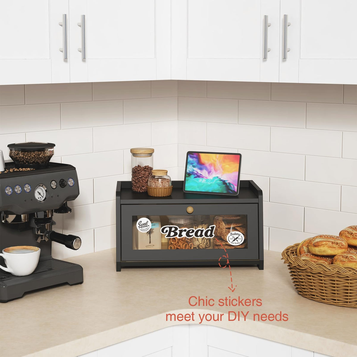 Goozii bread box magnetic door offers easy access and secure closure.