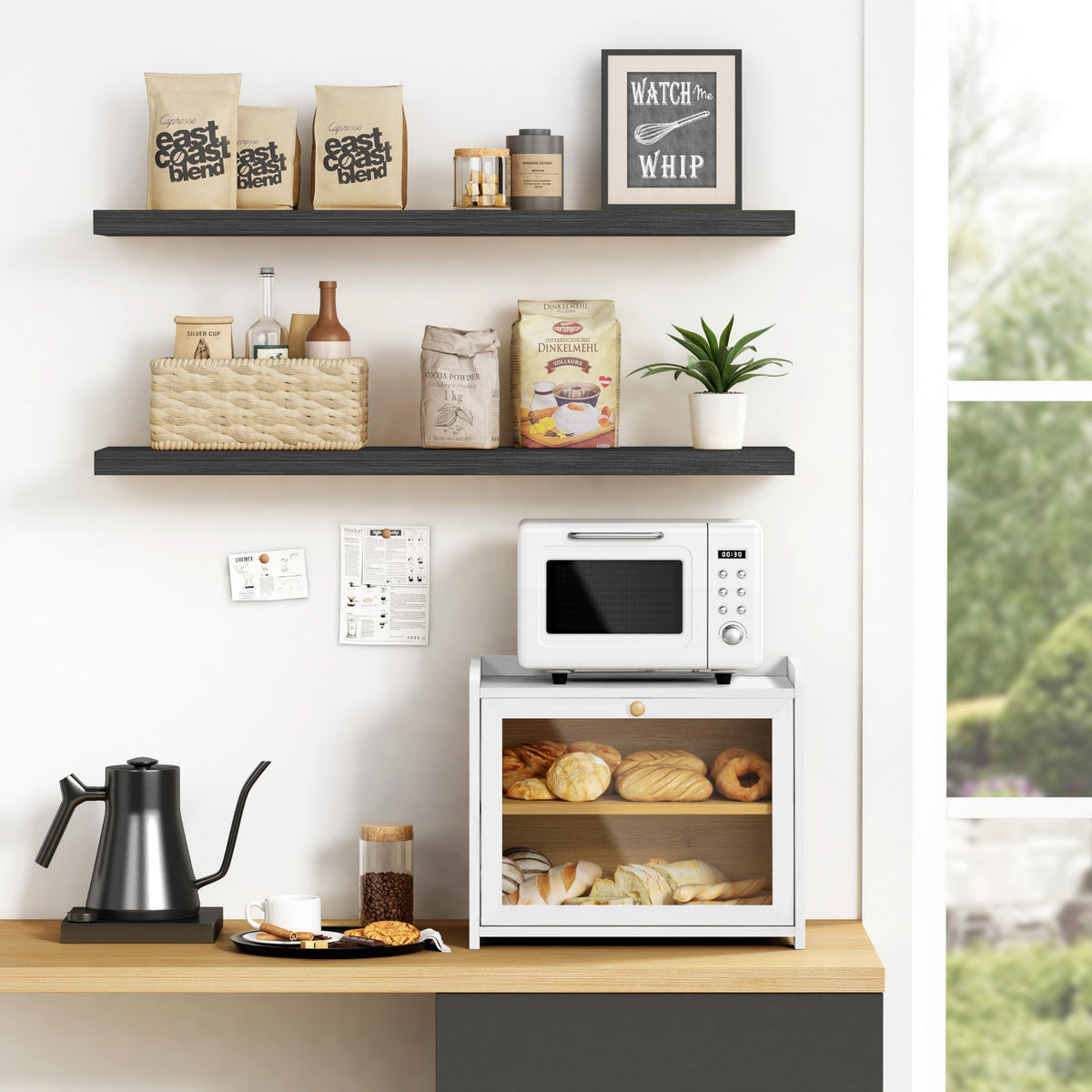 Goozii bread box magnetic door for easy access to loaves.