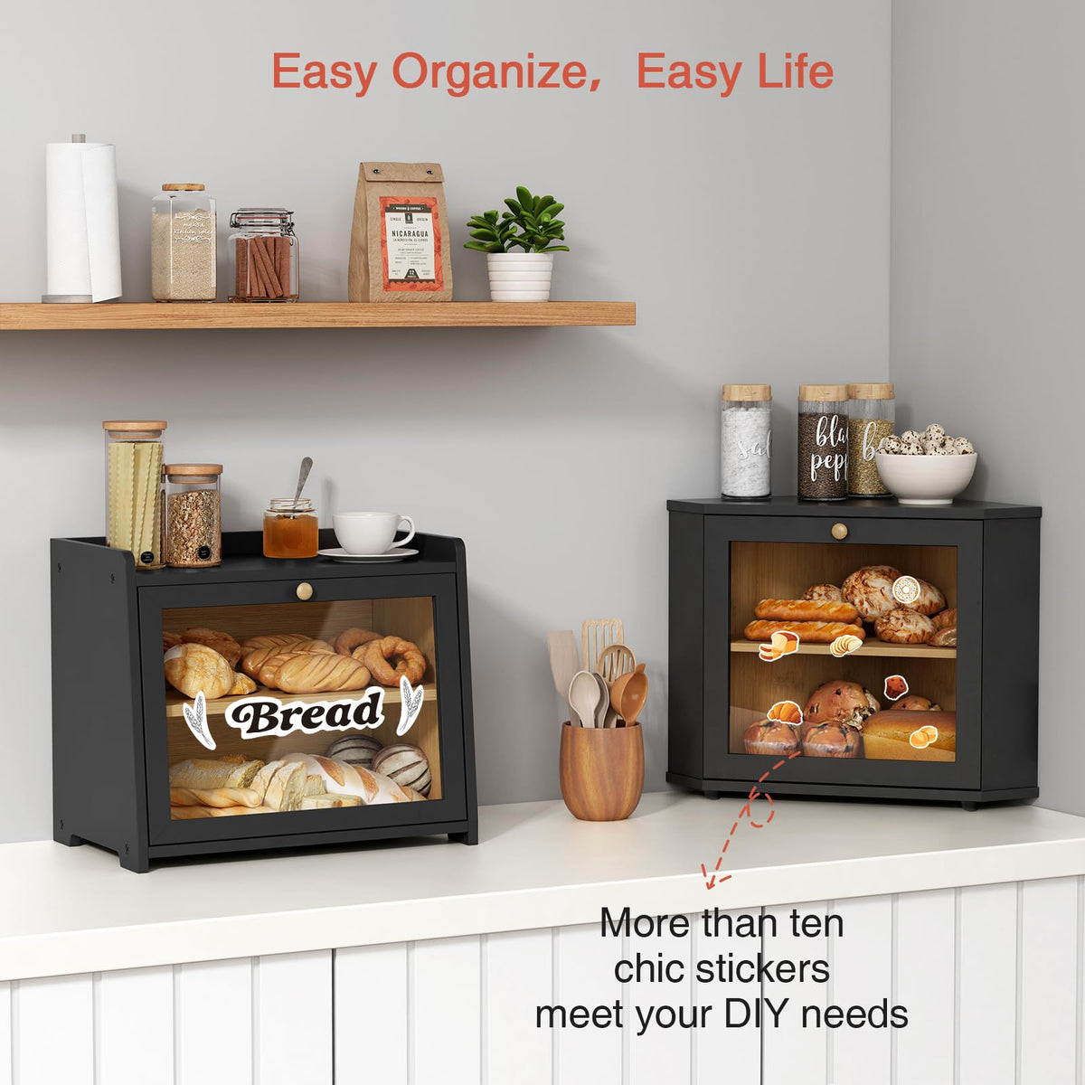 Goozii Corner Bread Box corner assembly fits snugly into 90-degree kitchen corners.