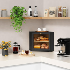 Goozii Corner Bread Box door with acrylic window highlights visible freshness and organization.