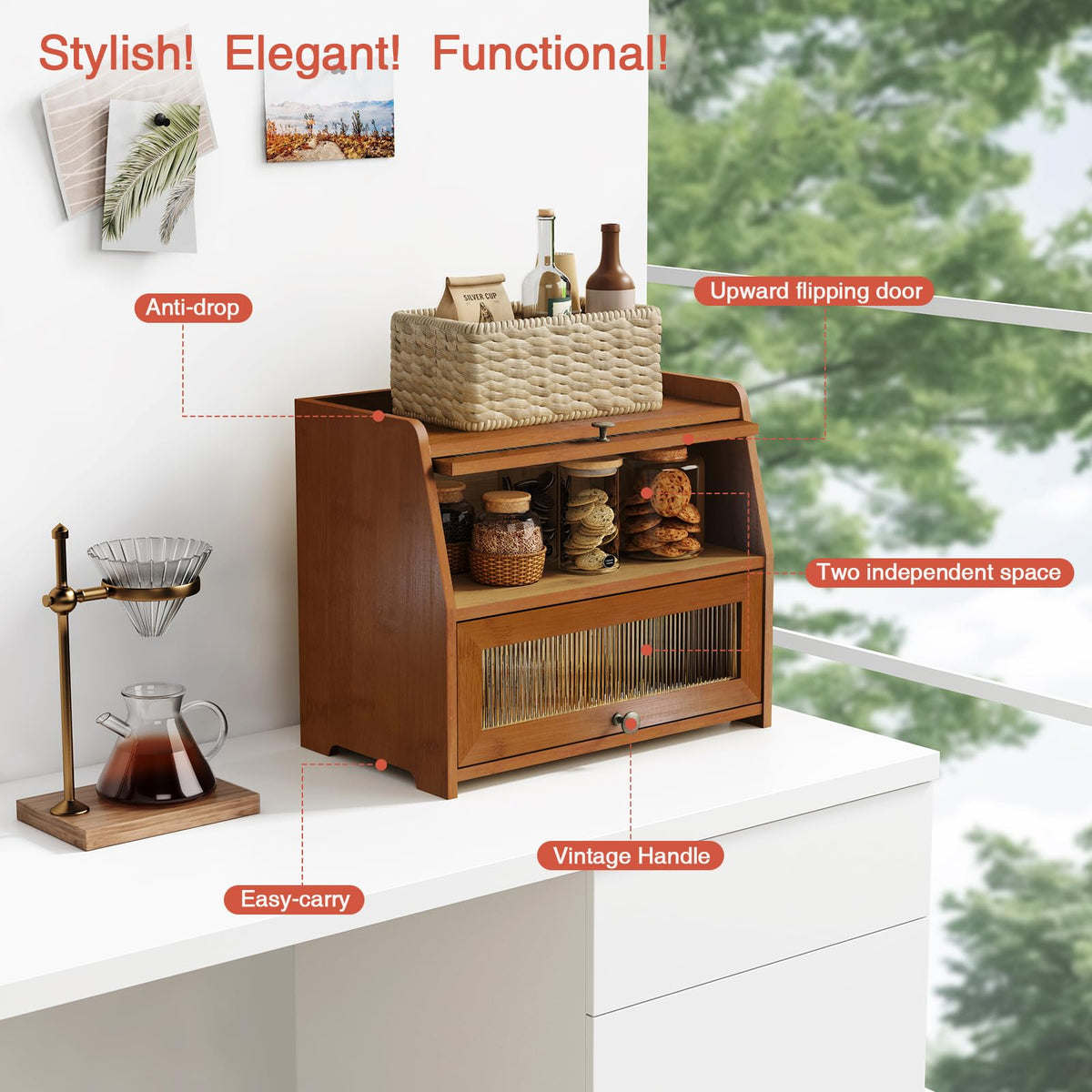 Goozii dark walnut finish adds warm kitchen appeal.