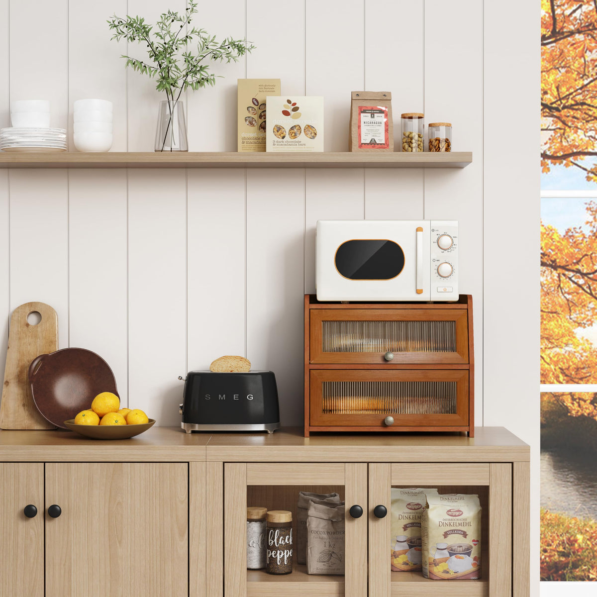 Goozii two-tier bread box with extra top-shelf storage.