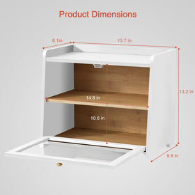 Goozii white double layer bread box top view highlights compact two-tier design for countertops.