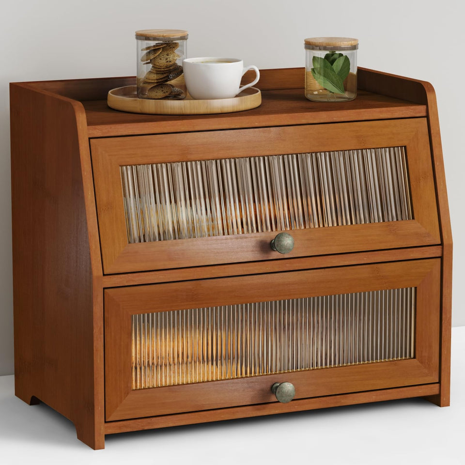 Goozii wooden bread box with ventilation keeps bread fresh longer.