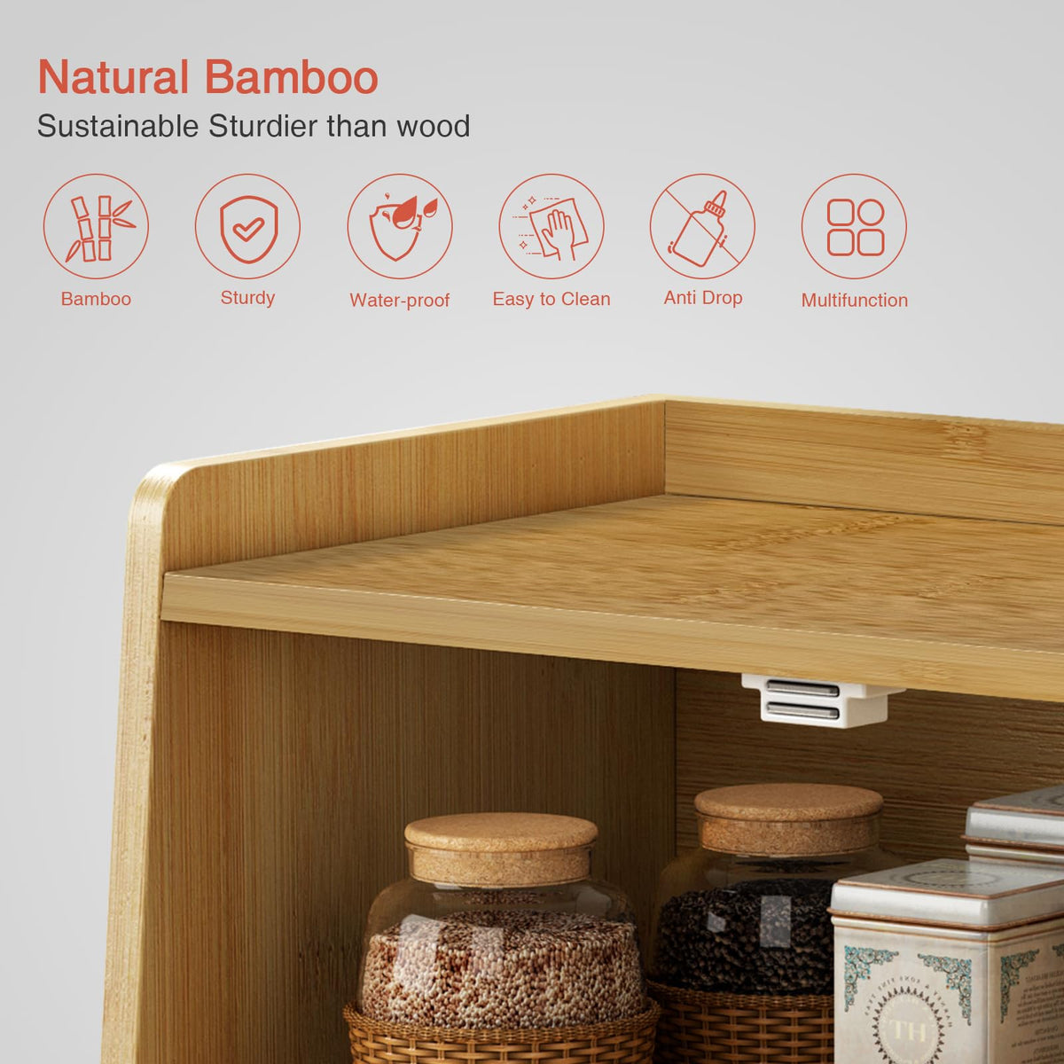 Goozii bamboo bread box on a stylish kitchen counter decor.