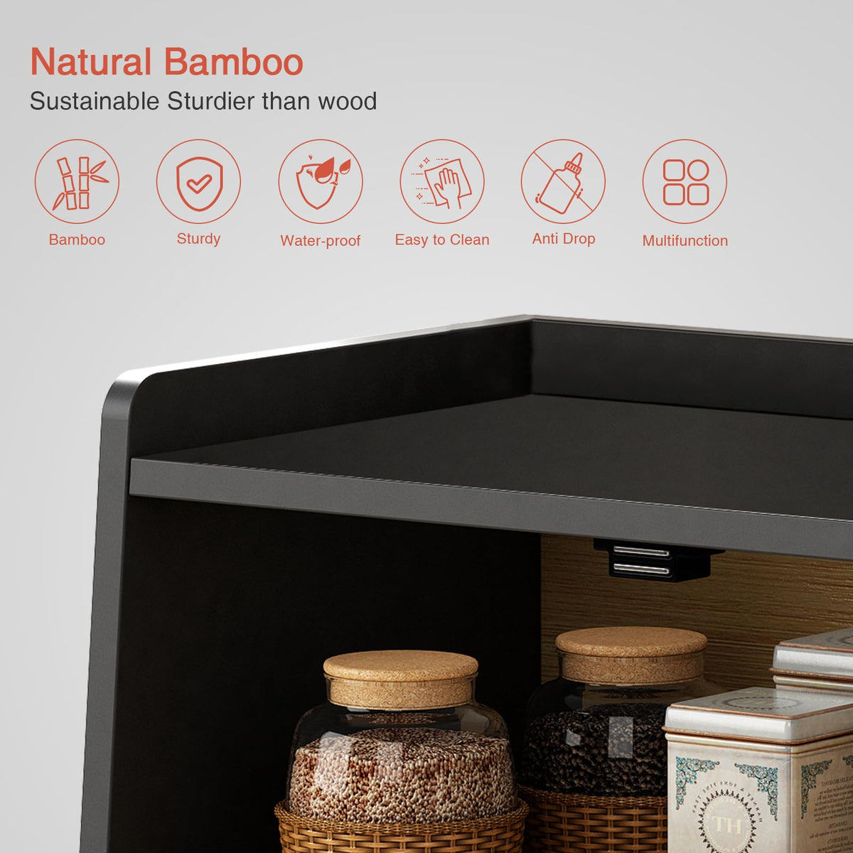 Goozii black kitchen counter decorative storage unit.