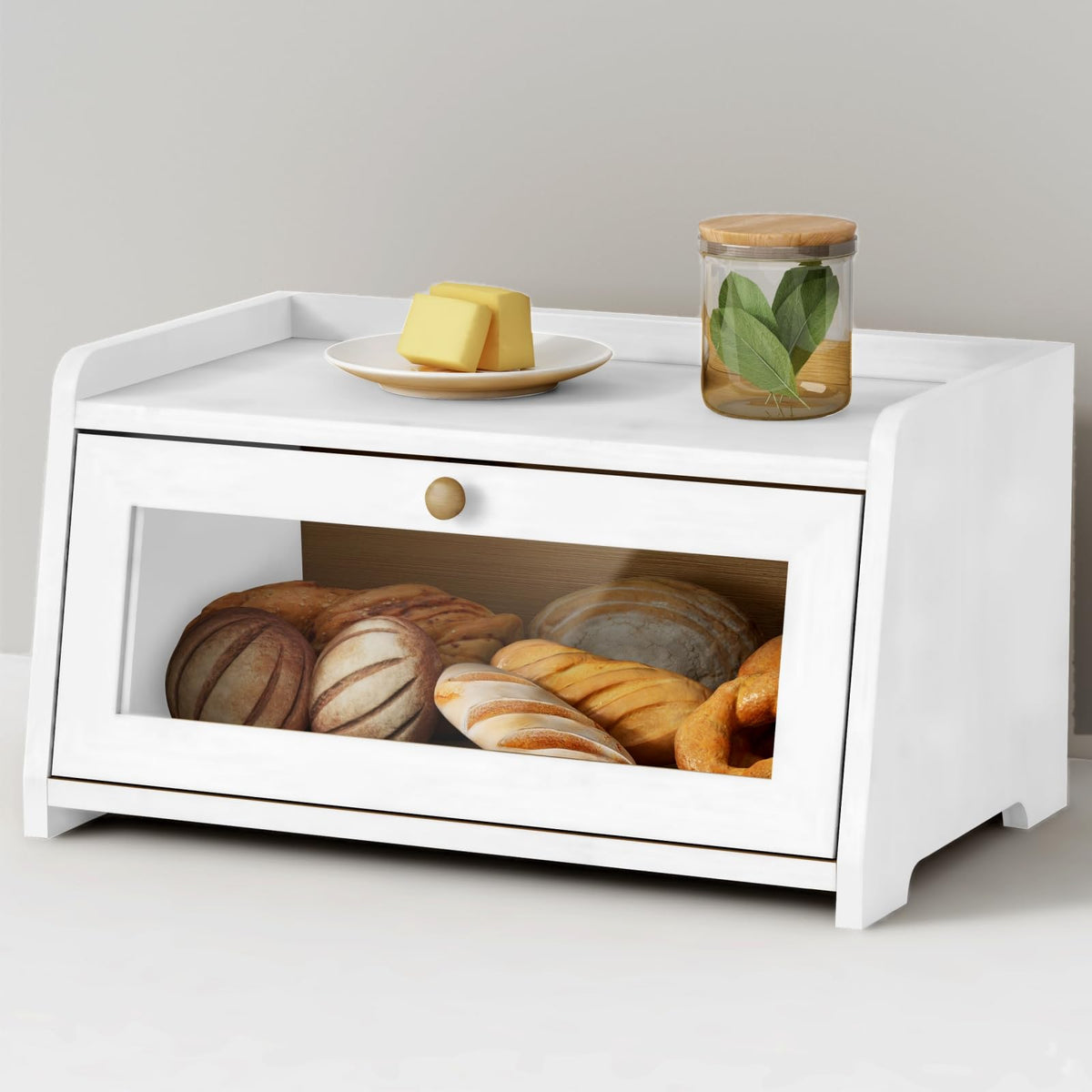 Goozii bread box open with contents visible for quick access.