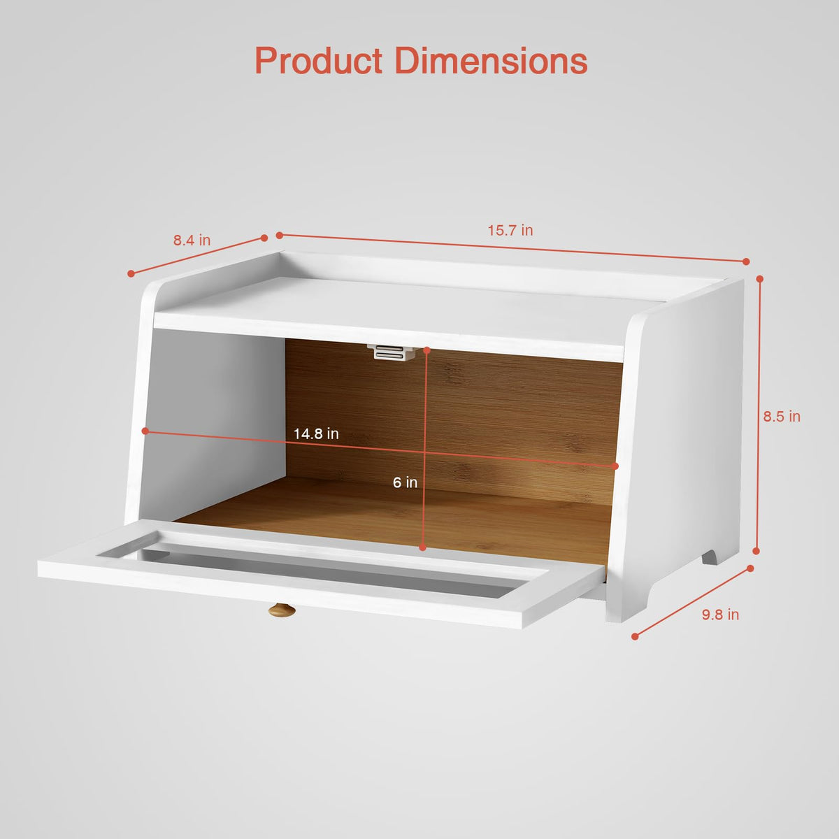 Goozii bread box with top shelf for extra counter storage.