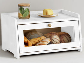 Goozii white bread box front view showing compact storage for fresh bread.