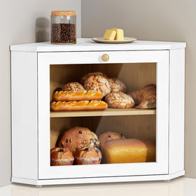 Goozii white corner bread box two-tier keeps bread organized on the counter