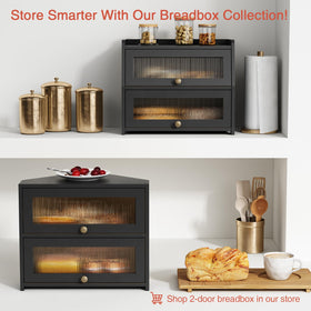 Goozii two-tier storage in black bamboo wood blends farmhouse style.