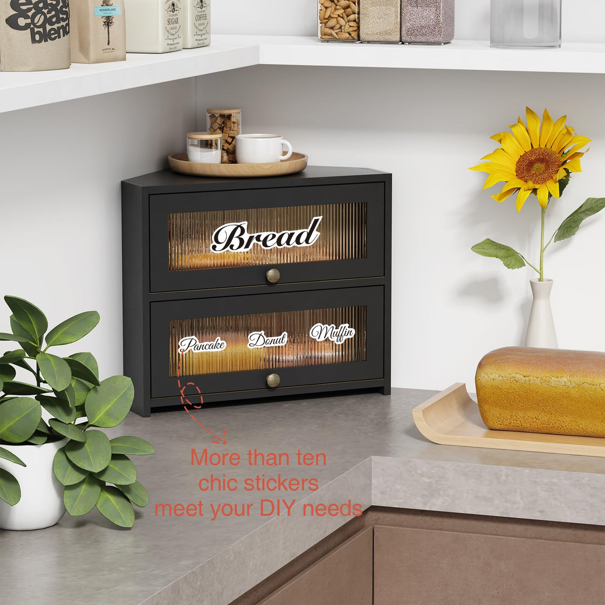 Goozii bread box quick assembly with decorative stickers for customization.