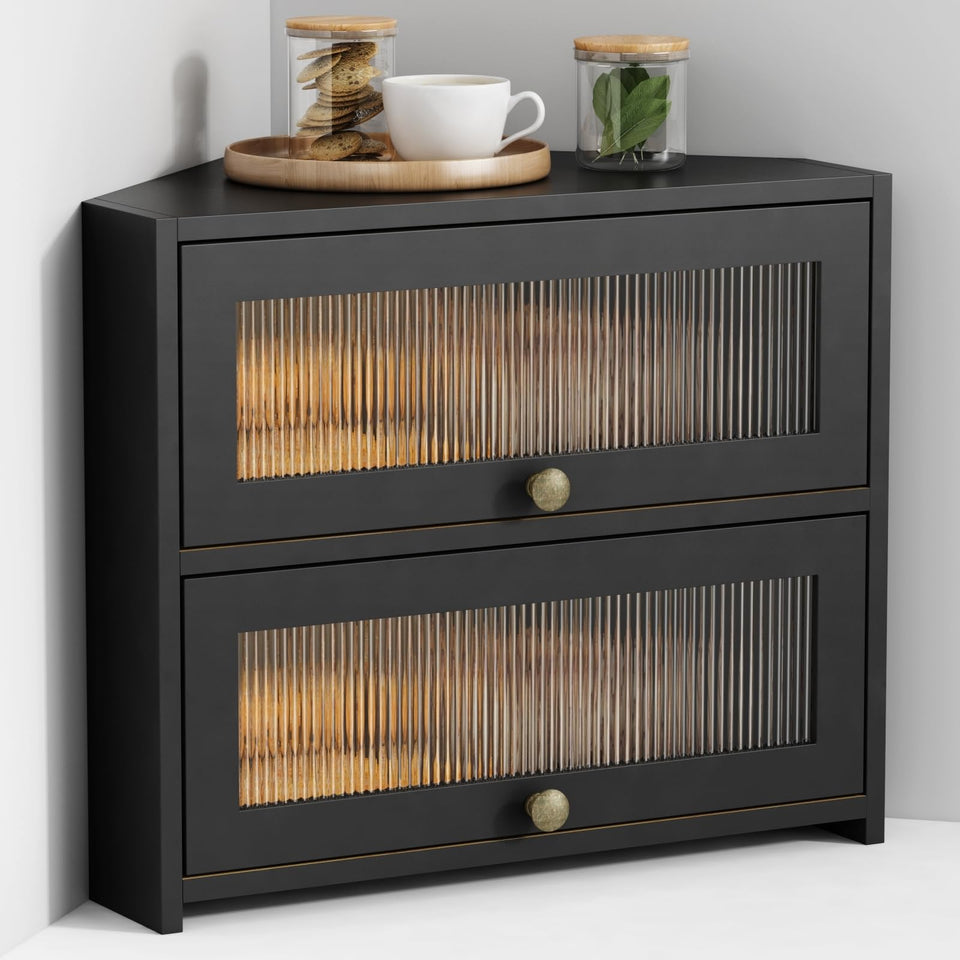 Goozii corner bread box roll-top design keeps counter space organized and bread accessible.