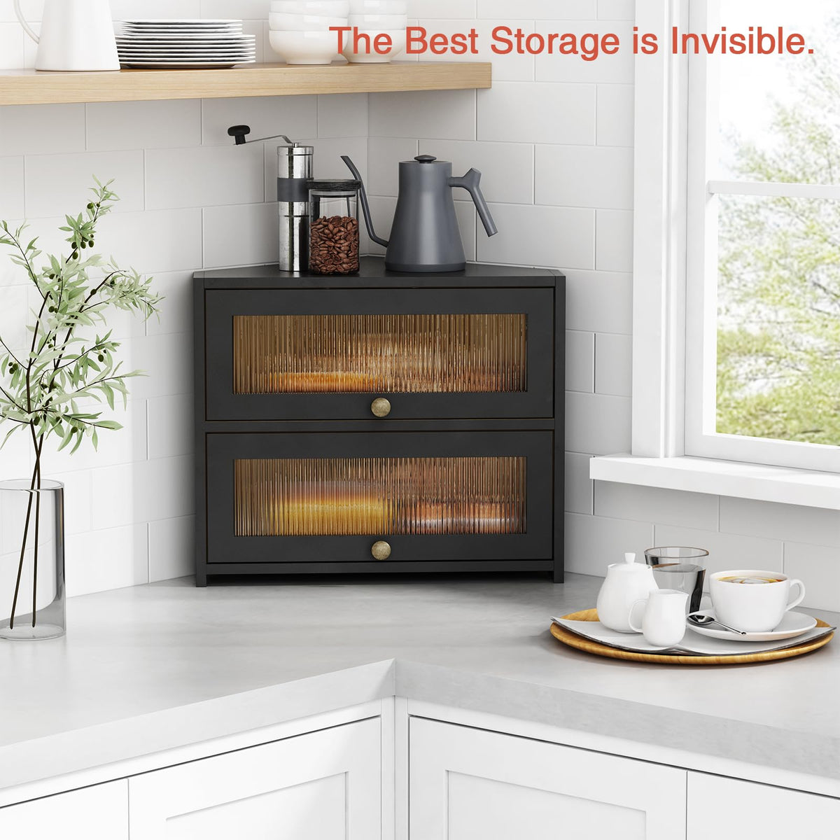 Goozii corner bread box airtight enclosure preserves loaf freshness.
