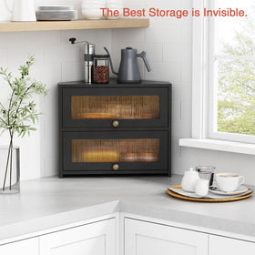 Goozii corner bread box airtight enclosure preserves loaf freshness.