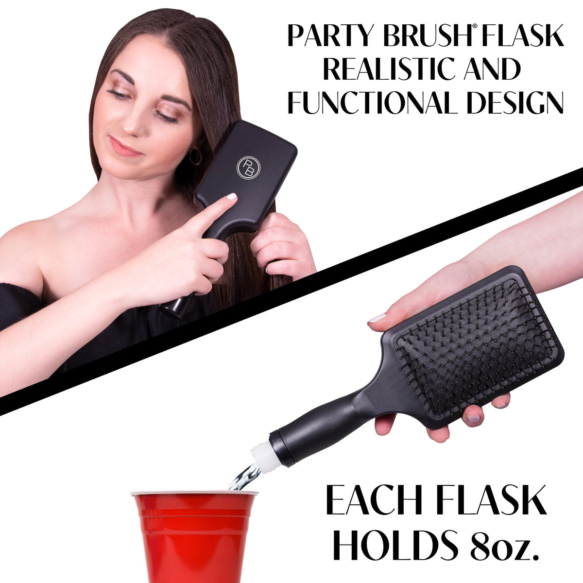 GoPong hidden-flask brush design for discreet sipping on the go.