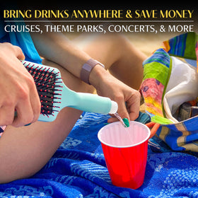 GoPong Party Brush Flask pink cap open for easy filling at events
