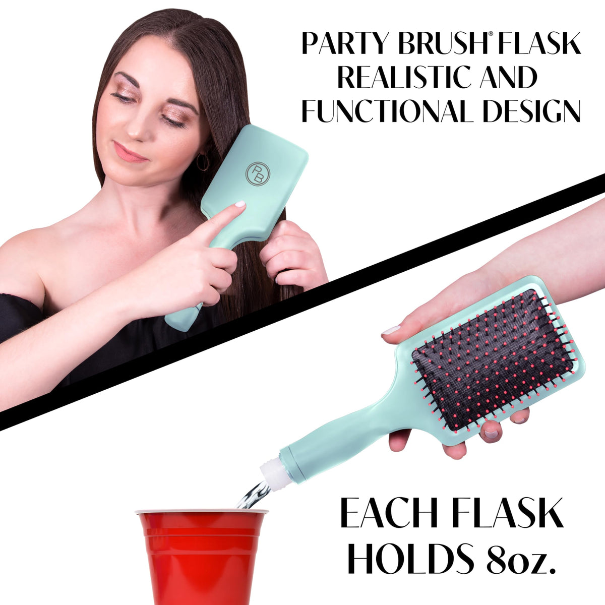 GoPong Party Brush Flask seafoam green side view showing dual beverage versatility