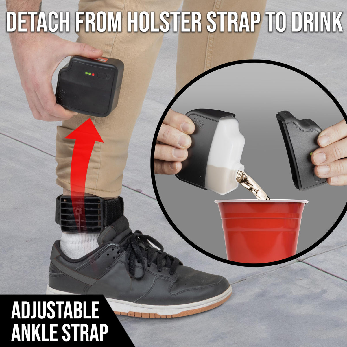 GoPong holster strap shows quick access for on-the-go sipping.